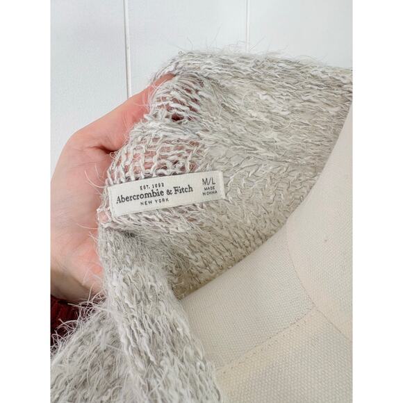 Abercrombie & Fitch Eyelash Knit Fringe Duster Cardigan Sweater M/L Gray - Picture 9 of 9